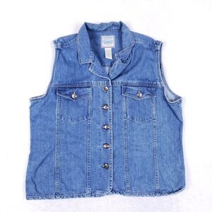 St Johns Bay Denim Vest Button Front Trucker Style XL Blue Americana